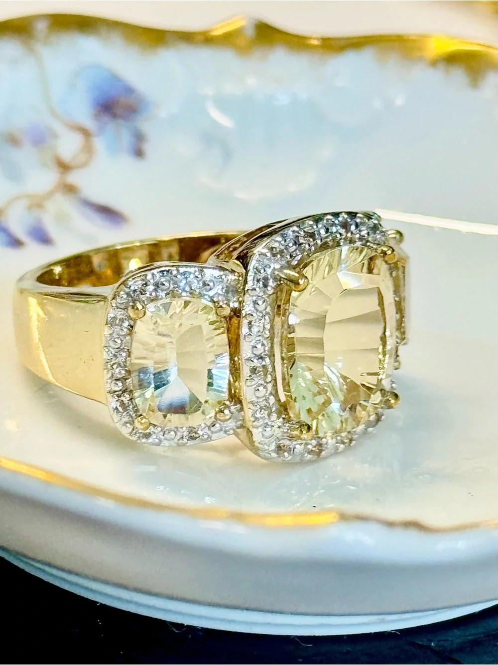 RETIRED Ross-Simons Champagne Citrine 18K Gold Vermeil 925 Halo Ring (7)
